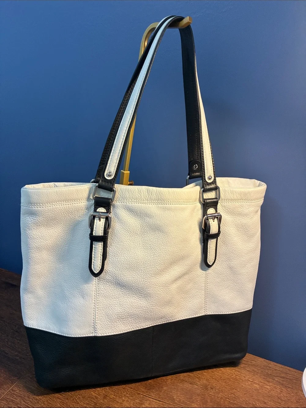 Audrey Brooke Two-Tone White and Black Leather Bag